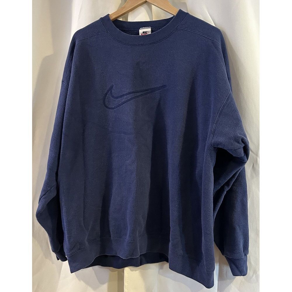Vintage 90s Nike Swoosh Rare Sweatshirt Crewneck Size XL Navy Blue USA - Picture 3 of 6